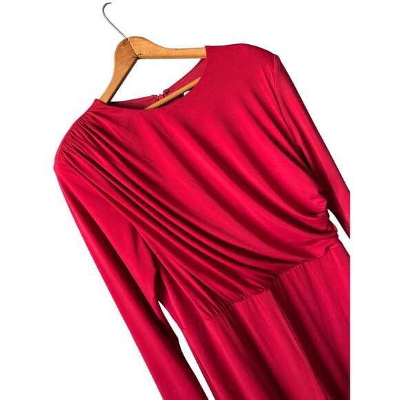 NWT Alexia Admor Red Jumpsuit Long Sleeves Shoulder Pads Crossover Top Size XL - Picture 2 of 5